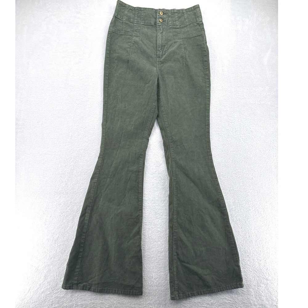 We The Free Corduroy Flare Pants Womens 30 Olive Green High Rise Boho Wide Leg‎